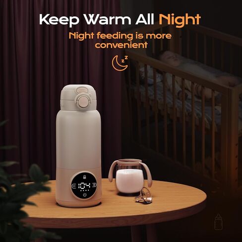 Portable Bottle Warmer for Travel, 15oz Portable Milk Warmer for Baby, 12000mAh Fast Charging, 450ML Big Capacity Breast-Milk Warmer for Formula, Cordless Bottle Warmer On The Go in Saudi Arabia