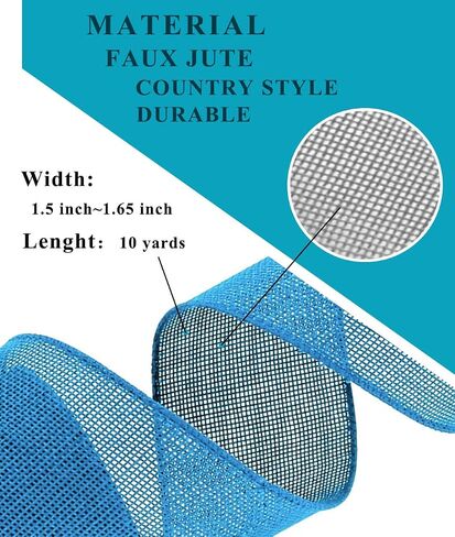 Turquoise Burlap Wired Ribbon Roll 1.5 Inch x 10 Yard for Halloween Crafts Vintage Rustic Wedding Party Decorative DIY Home Christmas Gift Wrapping Supplies in Saudi Arabia