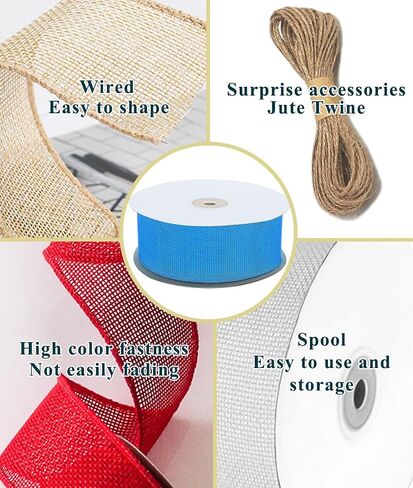Turquoise Burlap Wired Ribbon Roll 1.5 Inch x 10 Yard for Halloween Crafts Vintage Rustic Wedding Party Decorative DIY Home Christmas Gift Wrapping Supplies in Saudi Arabia