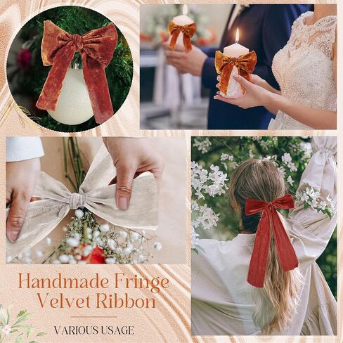 Riceshoot Velvet Ribbon 3 Inch Handmade Fringe Ribbons Frayed Thick Ribbon for Christmas Trees Gift Wrapping Crafts Bows Bouquet Wreath Decorations Baby Shower Party(White, Red, Dark Green) in Saudi Arabia