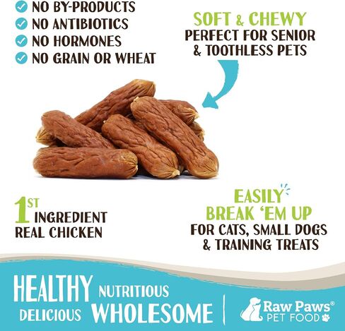 Raw Paws Grain-Free Soft Sausage Treats for Dogs & Cats - Chicken Recipe, 6-oz - USA Chicken Sausage Dog Treats - Soft Chicken Treats for Dogs & Cats - Chicken Dog Sausage Links - Dog Sausage Treats in Kuwait