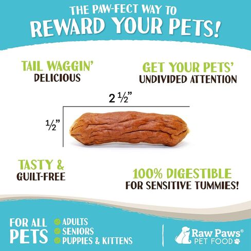 Raw Paws Grain-Free Soft Sausage Treats for Dogs & Cats - Chicken Recipe, 6-oz - USA Chicken Sausage Dog Treats - Soft Chicken Treats for Dogs & Cats - Chicken Dog Sausage Links - Dog Sausage Treats in Kuwait