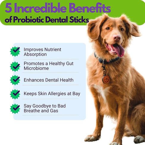 Avery's Holistic Paws Probiotic Dental Stick Treats for Dogs - 23 Peanut Butter Edible Dog Chews, 3 Inches Each - Natural & Organic Dog Chew Sticks for Oral Care - Teeth Cleaning Chews Made in USA in Saudi Arabia