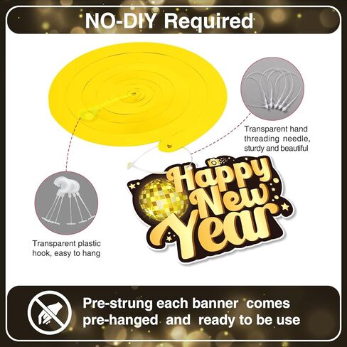 40 قطعة من زخارف السنة الجديدة السعيدة 2025 دوامات معلقة، NO-DIY 2025 لوازم حفلات ليلة رأس السنة الجديدة دوامات معلقة للعام الجديد السعيد، دوامات معلقة من الذهب الأسود للعام الجديد، دوامات سقف من رقائق معدنية للعام الجديد in Kuwait