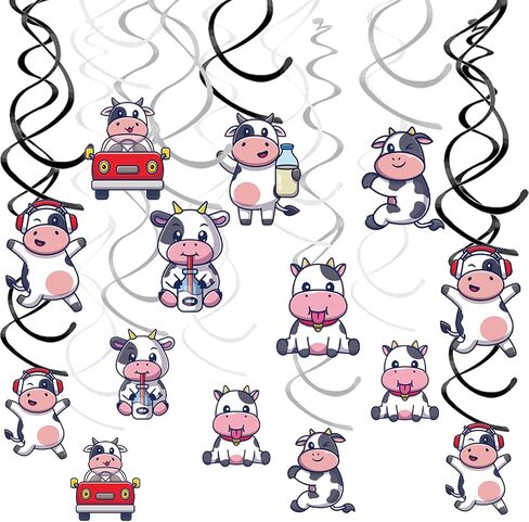 24PCS Cow Hanging Swirl Cow Party Decorations for Boys Kids Theme Birthday Party Supplies Hanging Spiral Garlands Ceiling Decor (Cute Cow) in Saudi Arabia