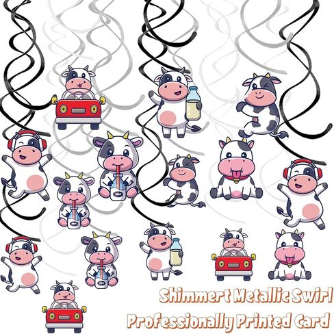24PCS Cow Hanging Swirl Cow Party Decorations for Boys Kids Theme Birthday Party Supplies Hanging Spiral Garlands Ceiling Decor (Cute Cow) in Saudi Arabia