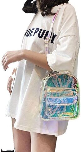 Women Holographic Metallic Shoulder Bag Casual Daypack Silver in Saudi Arabia