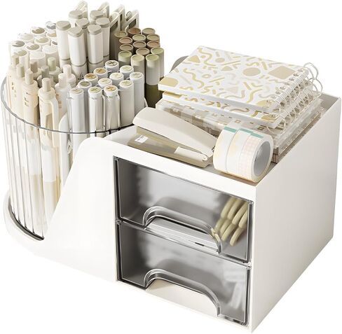 360 Degree Rotating Pencil Pen Holder for Desk , Cute Desk Pen Organizers Desktop Storage Stationery Supplies Cup Pot for Office School Home Art Supply Accessories Caddy Makeup Brush Holder White in Kuwait