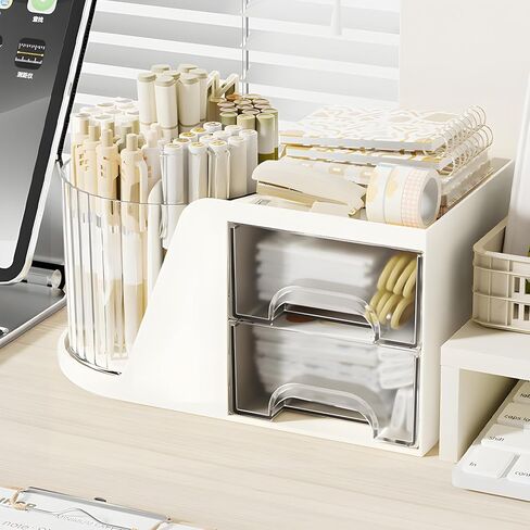 360 Degree Rotating Pencil Pen Holder for Desk , Cute Desk Pen Organizers Desktop Storage Stationery Supplies Cup Pot for Office School Home Art Supply Accessories Caddy Makeup Brush Holder White in Kuwait