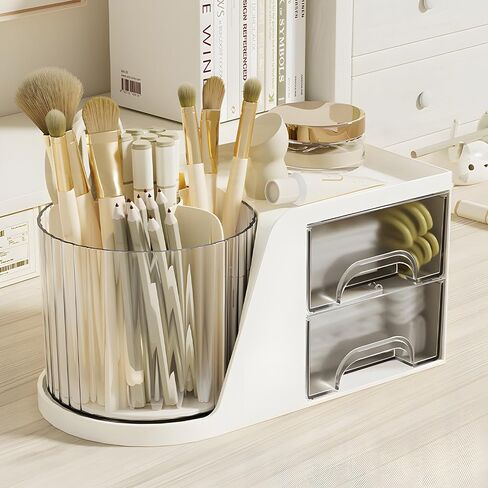 360 Degree Rotating Pencil Pen Holder for Desk , Cute Desk Pen Organizers Desktop Storage Stationery Supplies Cup Pot for Office School Home Art Supply Accessories Caddy Makeup Brush Holder White in Kuwait