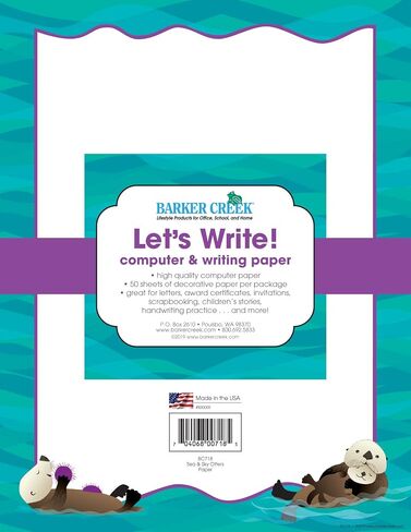Barker Creek Designer Computer Paper, Sea & Sky Otters, 8.5" x 11", Decorative Printer Paper, Stationery, 50 Sheets per Pkg, Home, School and Office Supplies (718) in Saudi Arabia