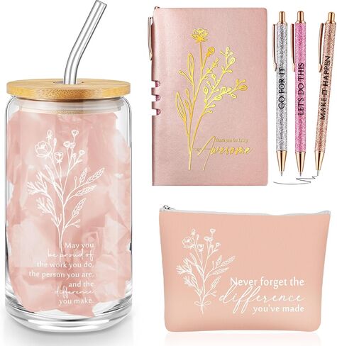 6 Pcs Employee Appreciation Gift Set for Women Thank You Gift May You Be Proud 17oz Aesthetic Glass Tumbler Makeup Bag Journal Ballpoint for Teacher Nurse Lady Business Gift in Saudi Arabia
