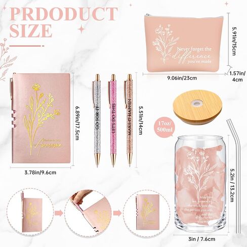 6 Pcs Employee Appreciation Gift Set for Women Thank You Gift May You Be Proud 17oz Aesthetic Glass Tumbler Makeup Bag Journal Ballpoint for Teacher Nurse Lady Business Gift in Saudi Arabia