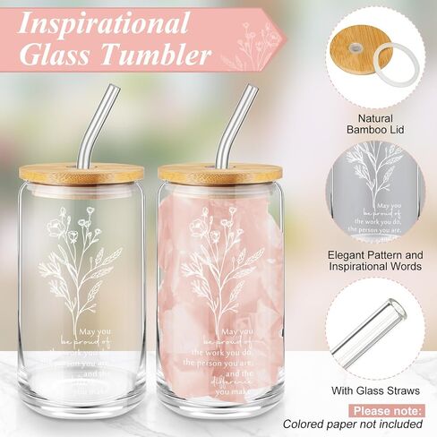 6 Pcs Employee Appreciation Gift Set for Women Thank You Gift May You Be Proud 17oz Aesthetic Glass Tumbler Makeup Bag Journal Ballpoint for Teacher Nurse Lady Business Gift in Saudi Arabia