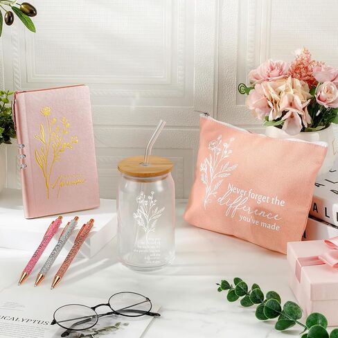6 Pcs Employee Appreciation Gift Set for Women Thank You Gift May You Be Proud 17oz Aesthetic Glass Tumbler Makeup Bag Journal Ballpoint for Teacher Nurse Lady Business Gift in Saudi Arabia