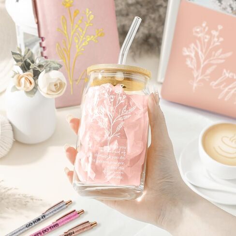 6 Pcs Employee Appreciation Gift Set for Women Thank You Gift May You Be Proud 17oz Aesthetic Glass Tumbler Makeup Bag Journal Ballpoint for Teacher Nurse Lady Business Gift in Saudi Arabia