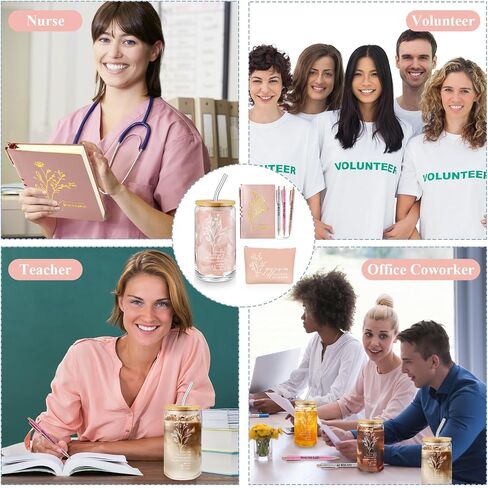 6 Pcs Employee Appreciation Gift Set for Women Thank You Gift May You Be Proud 17oz Aesthetic Glass Tumbler Makeup Bag Journal Ballpoint for Teacher Nurse Lady Business Gift in Saudi Arabia