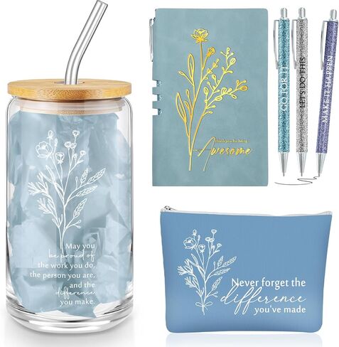 6 Pcs Employee Appreciation Gift Set for Women Thank You Gift May You Be Proud 17oz Aesthetic Glass Tumbler Makeup Bag Journal Ballpoint for Teacher Nurse Lady Business Gift in Saudi Arabia