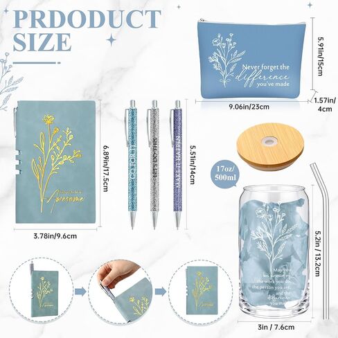 6 Pcs Employee Appreciation Gift Set for Women Thank You Gift May You Be Proud 17oz Aesthetic Glass Tumbler Makeup Bag Journal Ballpoint for Teacher Nurse Lady Business Gift in Saudi Arabia