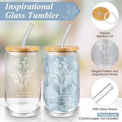 6 Pcs Employee Appreciation Gift Set for Women Thank You Gift May You Be Proud 17oz Aesthetic Glass Tumbler Makeup Bag Journal Ballpoint for Teacher Nurse Lady Business Gift in Saudi Arabia