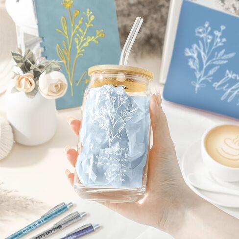 6 Pcs Employee Appreciation Gift Set for Women Thank You Gift May You Be Proud 17oz Aesthetic Glass Tumbler Makeup Bag Journal Ballpoint for Teacher Nurse Lady Business Gift in Saudi Arabia
