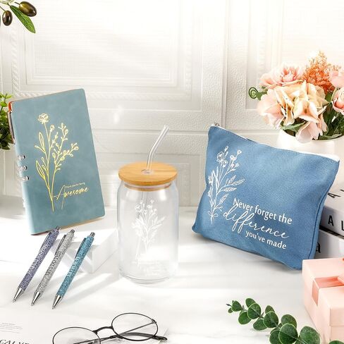 6 Pcs Employee Appreciation Gift Set for Women Thank You Gift May You Be Proud 17oz Aesthetic Glass Tumbler Makeup Bag Journal Ballpoint for Teacher Nurse Lady Business Gift in Saudi Arabia