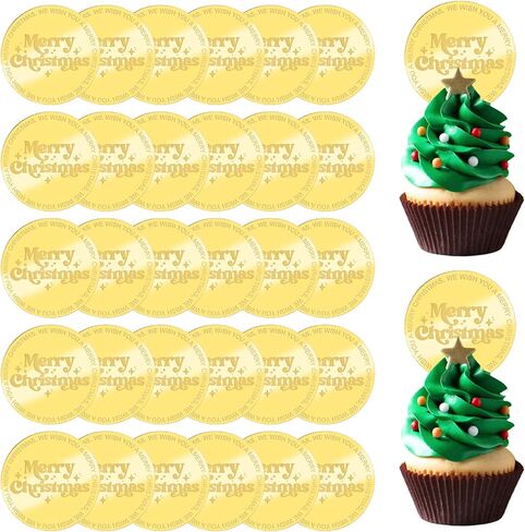 30Pcs Christmas Cake Toppers Golden Round Merry Christmas Acrylic Cupcake Signs Christmas Themed Mirror Cake Discs for DIY Decor Supplies in Saudi Arabia
