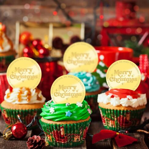 30Pcs Christmas Cake Toppers Golden Round Merry Christmas Acrylic Cupcake Signs Christmas Themed Mirror Cake Discs for DIY Decor Supplies in Saudi Arabia