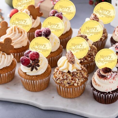 30Pcs Christmas Cake Toppers Golden Round Merry Christmas Acrylic Cupcake Signs Christmas Themed Mirror Cake Discs for DIY Decor Supplies in Saudi Arabia