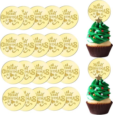 30 قطعة كعكة عيد الميلاد القبعات العالية الذهبية المستديرة عيد ميلاد سعيد الاكريليك كب كيك علامات عيد الميلاد تحت عنوان مرآة كعكة أقراص DIY بها بنفسك لوازم الديكور in Kuwait