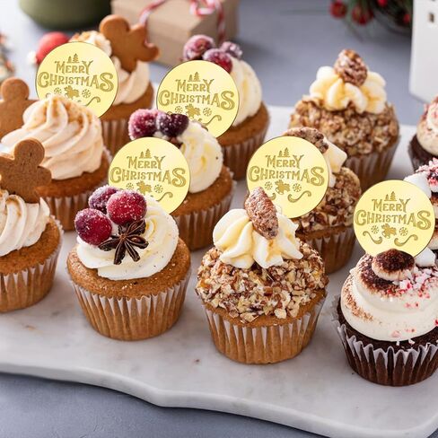 30 قطعة كعكة عيد الميلاد القبعات العالية الذهبية المستديرة عيد ميلاد سعيد الاكريليك كب كيك علامات عيد الميلاد تحت عنوان مرآة كعكة أقراص DIY بها بنفسك لوازم الديكور in Kuwait