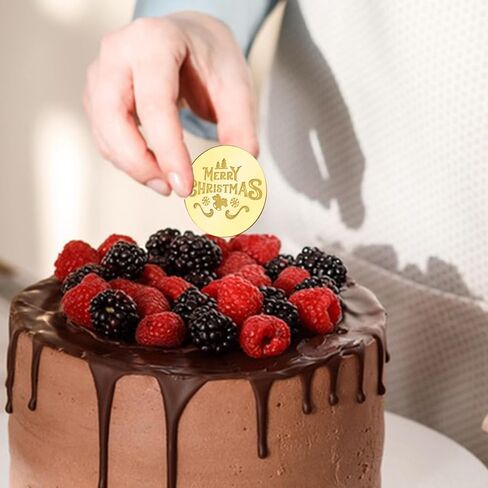 30 قطعة كعكة عيد الميلاد القبعات العالية الذهبية المستديرة عيد ميلاد سعيد الاكريليك كب كيك علامات عيد الميلاد تحت عنوان مرآة كعكة أقراص DIY بها بنفسك لوازم الديكور in Kuwait