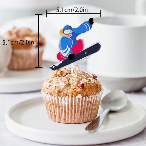 18pcs Glitter Skiing Player Cupcake Topper Winter Sport Skiing Theme Decor Supplies Men Women Happy Birthday Party Decorations in Saudi Arabia