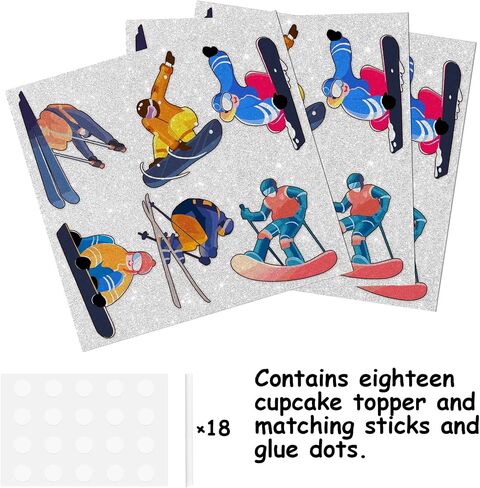 18pcs Glitter Skiing Player Cupcake Topper Winter Sport Skiing Theme Decor Supplies Men Women Happy Birthday Party Decorations in Saudi Arabia
