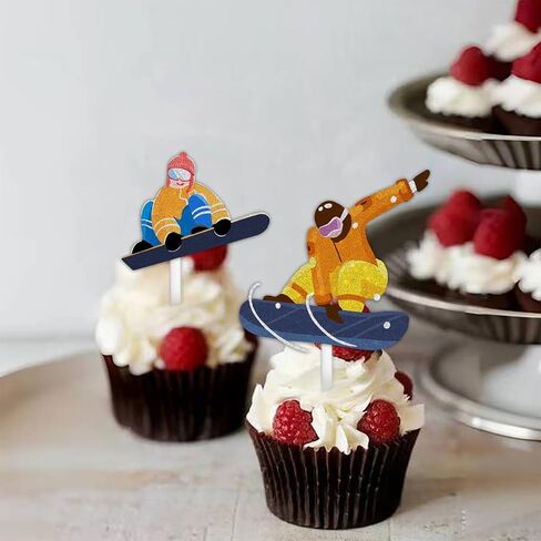 18pcs Glitter Skiing Player Cupcake Topper Winter Sport Skiing Theme Decor Supplies Men Women Happy Birthday Party Decorations in Saudi Arabia