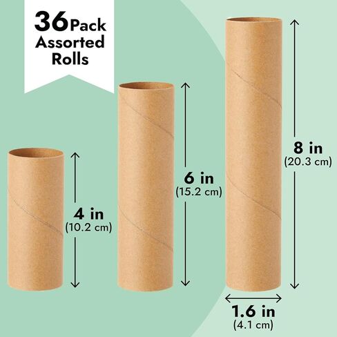 Bright Creations 36 Pack Brown Cardboard Tubes for Crafts, DIY Crafting Paper Rolls for Classrooms and Art Projects (3 Assorted Sizes) in Kuwait