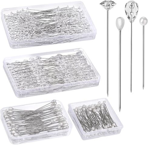 600 PCS Diamond Pins for Bouquets, 4 Styles Diamonds for Flower Bouquets, Diamond Pins for Flowers Pearl Pins Corsage Boutonniere Pins Wedding Bouquet Pins for Jewelry, Flower DIY Crafts in Kuwait