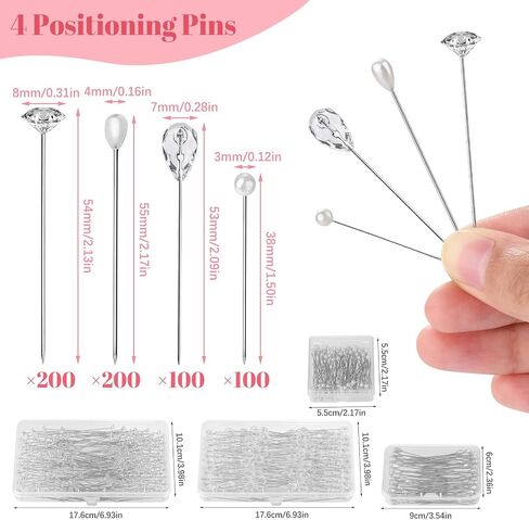 600 PCS Diamond Pins for Bouquets, 4 Styles Diamonds for Flower Bouquets, Diamond Pins for Flowers Pearl Pins Corsage Boutonniere Pins Wedding Bouquet Pins for Jewelry, Flower DIY Crafts in Kuwait