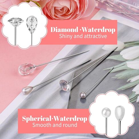 600 PCS Diamond Pins for Bouquets, 4 Styles Diamonds for Flower Bouquets, Diamond Pins for Flowers Pearl Pins Corsage Boutonniere Pins Wedding Bouquet Pins for Jewelry, Flower DIY Crafts in Kuwait