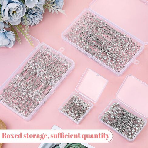 600 PCS Diamond Pins for Bouquets, 4 Styles Diamonds for Flower Bouquets, Diamond Pins for Flowers Pearl Pins Corsage Boutonniere Pins Wedding Bouquet Pins for Jewelry, Flower DIY Crafts in Kuwait