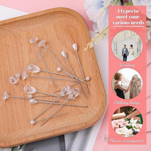 600 PCS Diamond Pins for Bouquets, 4 Styles Diamonds for Flower Bouquets, Diamond Pins for Flowers Pearl Pins Corsage Boutonniere Pins Wedding Bouquet Pins for Jewelry, Flower DIY Crafts in Kuwait