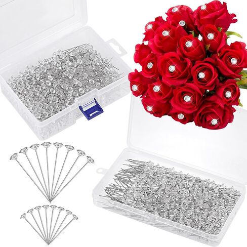 600 PCS Diamond Pins for Bouquets, 4 Styles Diamonds for Flower Bouquets, Diamond Pins for Flowers Pearl Pins Corsage Boutonniere Pins Wedding Bouquet Pins for Jewelry, Flower DIY Crafts in Kuwait