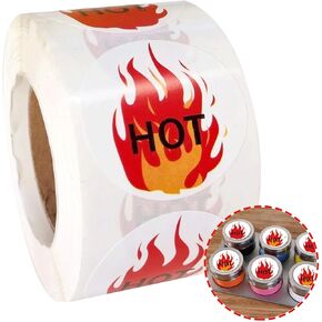 1.5 Inch Round Hot Stickers Fluorescent Red Flame Stickers Hot Labels - HOT Imprint Flame Labels 500/Roll