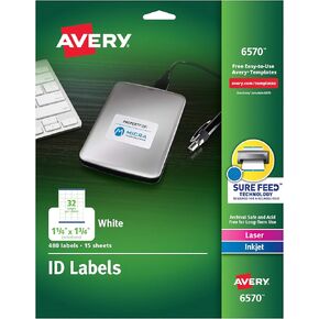Avery ID Labels, Sure Feed Technology, Permanent Adhesive, 1.25" x 1.75", 5 Packs (6570)