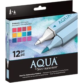 Spectrum Noir Aqua Artist's Water Based Dual Nib Marker Coloring Pens, Primary, Pack of 12, None, 19 x 18.4 x 2.1 cm
