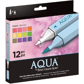 Spectrum Noir Aqua Artist's Water Based Dual Nib Marker Coloring Pens, Primary, Pack of 12, None, 19 x 18.4 x 2.1 cm