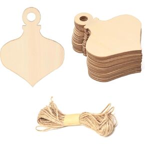 Honbay 30PCS Christmas Wooden Hanging Ornaments Acorn Shaped Unfinished Blank Wood Pieces Wood Slices Wood Chips Embellishments Thanksgiving Wooden Gift Tags for Home Party Decoration - with Twine