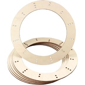 11 Inch 6 Pack Unfinished Wooden Wreath Rings Crafts Hanging Floral Hoop Garland Wood Wreath Frames for Home Decor (0.15 inch Thick,with 28 Holes)