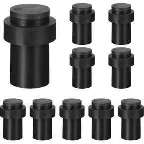 uxcell 10Pcs 2.6" Door Stoppers, Stainless Steel Floor Mount Door Stop with Thickened Rubber Bumper, Black Cylindrical Door Holders for Wall Protector