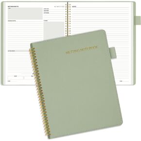 SUNEE Half Meeting Half Note - 8.5"x11" Professional Notebooks for Work - 160 Pages, B5 Size Project Planner, Spiral Meeting Agenda Organizer for Women Men, Note Taking,Office with Vegan Leather Cover